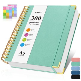 Spiral Notebook, 300 Numbered Pages Notebooks College Ruled with Contens, 100GSM Thick Journal for Women Men, Hardcover Leather Lined Journal for Writing, Large A5 Journaling Notebooks for Work School