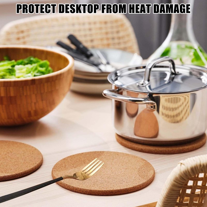 Asfrode Pack of 6 Round Pot Coasters Cork, 19 cm