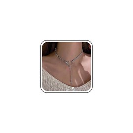 TseenYi Round Cross Pendant Necklace Silver Rhinestone Necklace Choker Boho Paper Clip Chain Necklace Shiny CZ Necklace Clavicular Chain Jewellery for Women and Girls