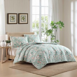 Laura Ashley - Comforter Set, Luxurious Bedding with Matching Sham, Soft & Serene Room Essentials (Rosemoore Teal, Twin)