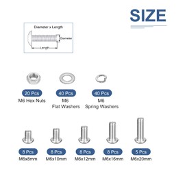 DTGN 140Pcs M6 Button Head Hex Socket Cap Screw - 8-20mm Bolt Nut Washer Assortment Kit 304 Stainless Steel - Good for Machine, Furniture