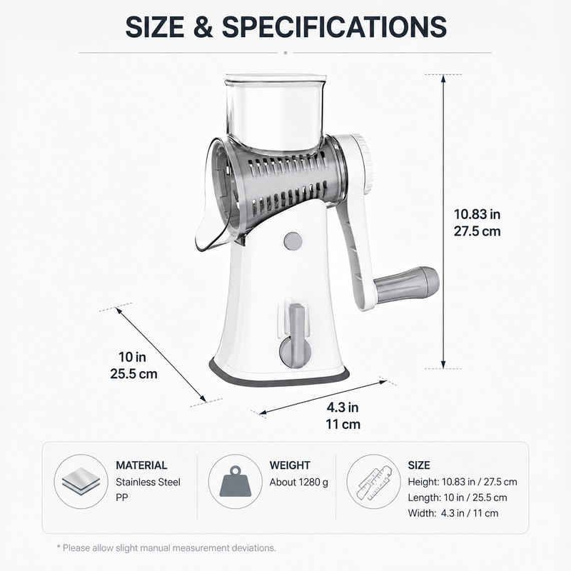 5-in-1 Rotary Cheese Grater & Vegetable Slicer – Stainless Steel