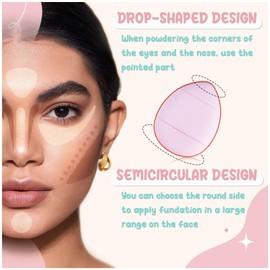 LuckyOpt 6Pcs Finger Powder Puff, Teardrop Loose Powder Puff and Reusable Mini Powder Puff with Small Case, Wet & Dry Makeup Puff for Foundation Concealer Cosmetics, Makeup Sponge for Women (Pink)