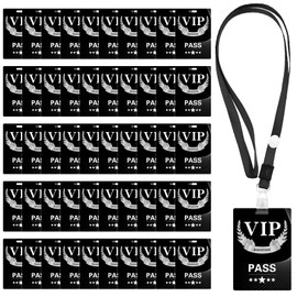 50 Sets VIP Badge Lanyards with Plastic VIP Pass Cards Black VIP Pass Cards Black Breakaway Lanyards PVC VIP Cards for Backstage Party Concert Event Birthday Organizer