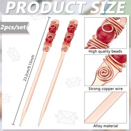 NBEADS 2 Pcs Beaded Letter Opener, Envelope Letter Opener with Wire Wrapped 2 White Red Jade Stainless Steel Letter Opener for DIY Gift Office Home Supplies, 23.2cm Long