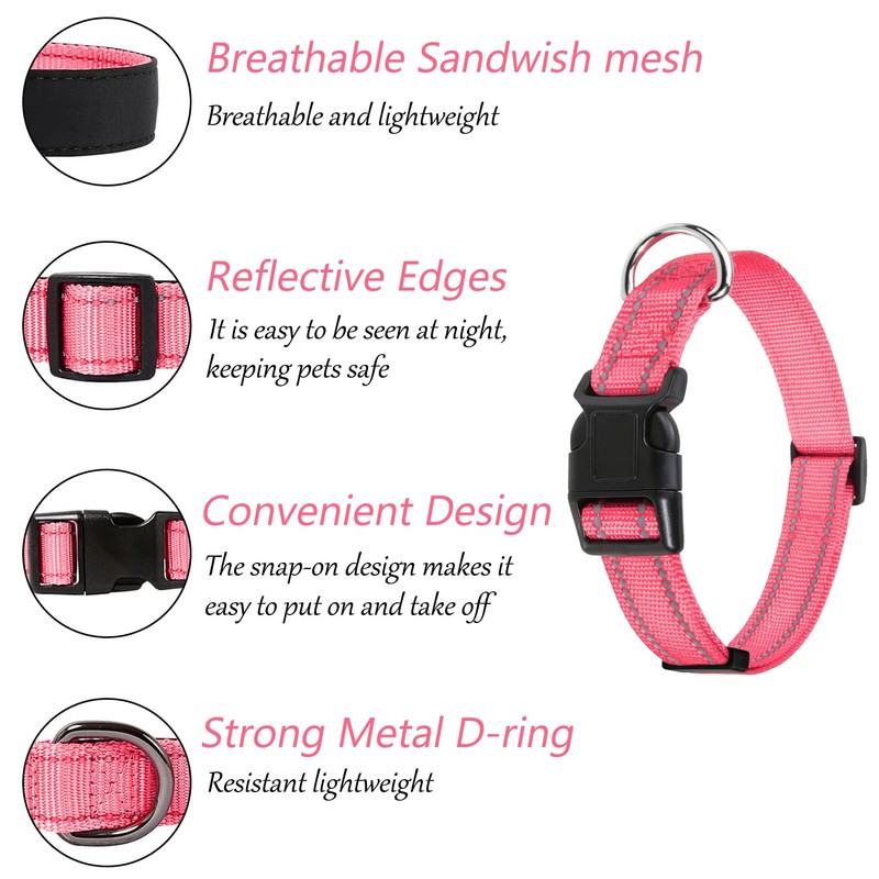 Reflective Dog Collar Breathable Pet Collar Adjustable Nylon Collars Multicolor