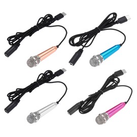 MECCANIXITY 4 Pcs Mini Microphone, Mini Mic Tiny Microphone Phone Type C Mic Small Microphone for Record Phone Voice, Gold/Silver/Hot Pink/Blue