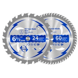 Revvstark 6-1/2 inch Circular Saw Blade 24T&60T Combo Pack, Ultra Fine Finish for Wood Cutting, Thin-Kerf with 5/8" Arbor, TCT Saw Blades for Cutting Various Wood, Plastic and Composite Materials