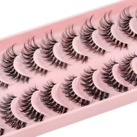 3D False Eyelashes, Natural Eyelashes, Pure Handmade Natural Look, Fluffy Artificial Eyelashes, Multipack Strip Lashes, 10 Pairs (HY25)