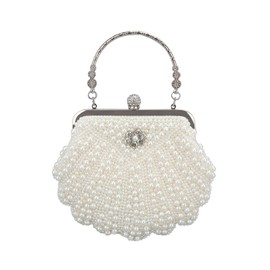 Oweisong White Pearl Clutch Purses for Women Wedding Bride Pearl Evening Bag Party Clutch Wallet Tote Handbag