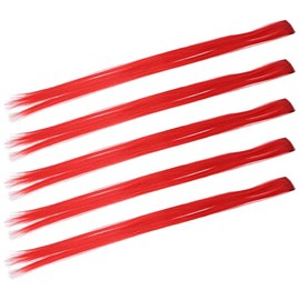 ZJchao 5 Extensiones de Cabello Liso de Colores con Clip en Postizo, Mechas de Cabello Clip de Color en Extensiones de Cabello Postizos Largos (rojo)