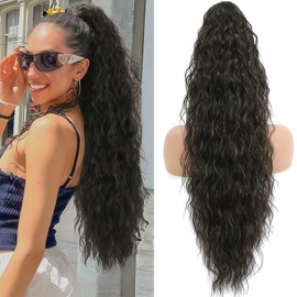 LEDIZE Ponytail Extension, Claw Clip on Pony tails Hair Extension for Women 28 Inch Long Wavy Curly Fake Ponytail Clip in Hair Pieces for Women Fluffy Natural Looking (4/4k, 28 Inch)