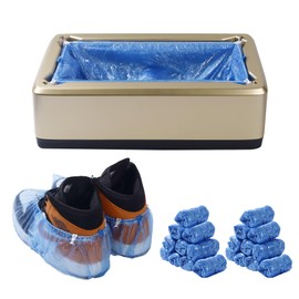 ZFYOUNG Automatic Shoe Cover Dispenser, Waterproof and Non-slip, 200 Disposable Shoe Covers for Men's Shoes up to Size 12, Great for Home, Office, Factory and Indoor Use (Gold)