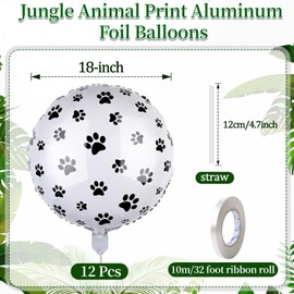 12 Pcs 18 inch Dog Paw Print Aluminum Foil Balloons - Jungle Animal Patterns - Round Aluminium Foil Balloons for Zoo Themed Jungle Safari Themed Birthday Decorations