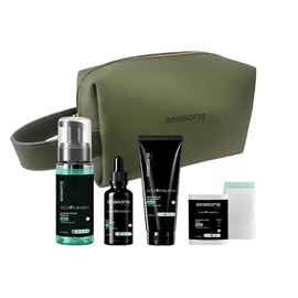 Seasons Kit Agave 4 Men - Rutina Facial Masculina Antiedad de 4 Pasos, Efecto Mate y Control de Brillo para Piel Mixta a Grasa, con Extracto de Agave,