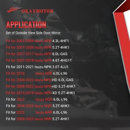 OKAY MOTOR 8980493140 Left Driver & Right Passenger Side Door Mirror for 2007-2023 Isuzu NPR NPR-HD NPR-XD NQR NRR 8980493150