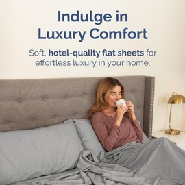 Twin XL Size Flat Sheet - Hotel Quality Top Flat Bed Sheet Only - Ultra-Soft, Comfy Breathable & Cooling - Fade & Wrinkle Free - Easy-Care, Stain & Shrink Resistant Bedding - Oeko-Tex - Heathered Grey