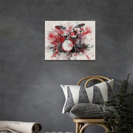 Music Drum Wall Art Pictures Pop Graffiti Wall Decor Canvas Painting Home Modern Artwork Decorations Framed for Bathroom Living Room Bedroom Office 16 x 12 inch