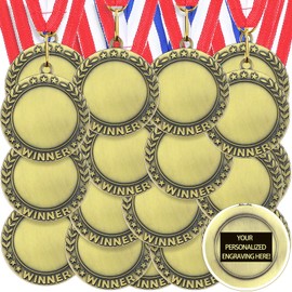 50 Pcs Blank Award Medals with Neck Ribbons Make Your Own Medals Kit 1st Place Medals Cheer Medals Participation Trophy Metal Trophy Award Prize Gift for Adults School Party Favors(Winner)
