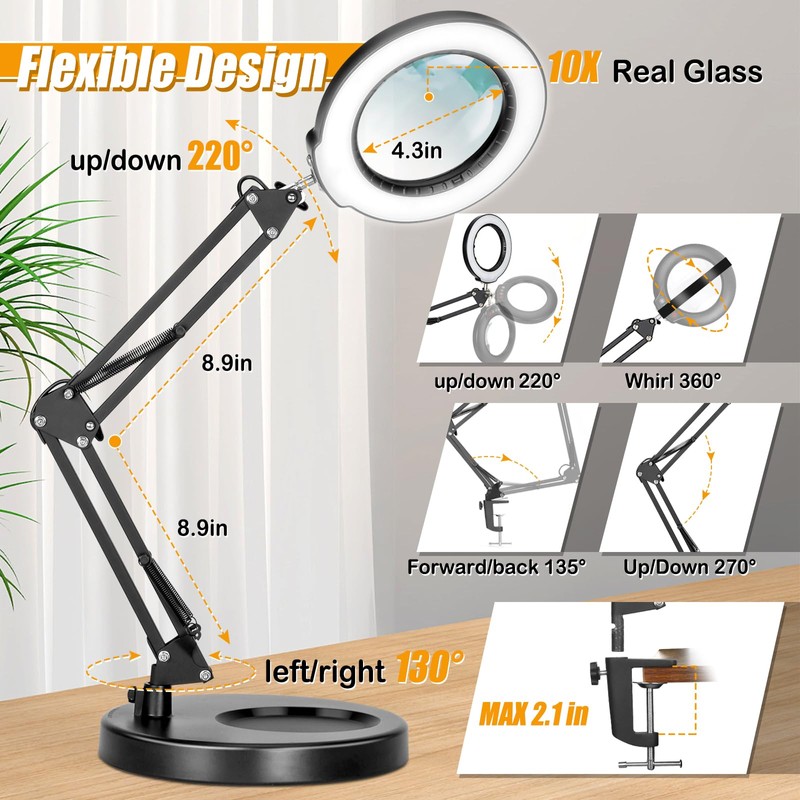 IVMAIE 12X Magnifying Glass with Light and Stand, 2-in-1 Lighted
