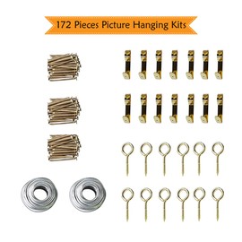 Picture Hanging Kit - Includes Assorted Nails, Hooks, Wire and Screw Eyes