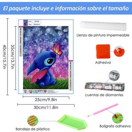 SlowTon Kit de Pintura Diamantes por Número 5D DIY, Diamond Painting Taladro Completo Cristal Kits y Accesorios para Bordado Pintura Punto de Cruz Arte Decoración Hogar (Stitch y Mariposa)