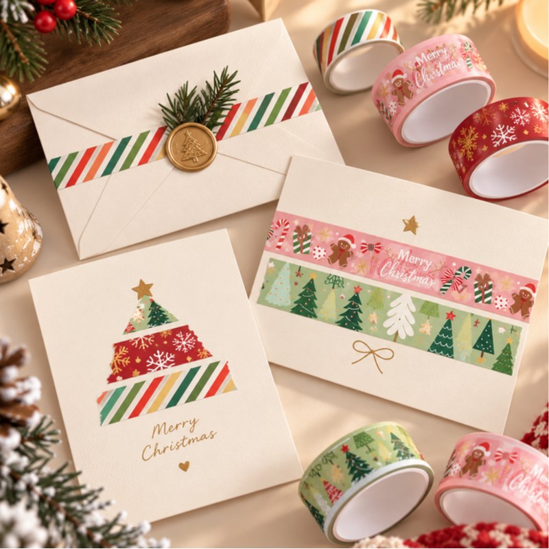 Christmas Masking Tape 12-Design Set, Gift Wrapping Journaling Decoration Deco