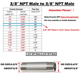Beduan Stainless Steel Pipe Fittings, 3/8" NPT x 3/8" NPT Male Threaded, 2" Length Nipple Cast Pipe (Pack of 2)