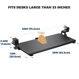 DQCGLY Keyboard Tray Under Desk, Slide Out Computer Keyboard & Mouse Tray with C Clamp-on Mount Easy to Install,30" W（Including Clamps） X 12" D Large Size,Black
