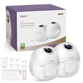 Nuliie Breast Pump Electric Portable S32, Electric Breast Pump Hands-Free 4 Modes 9 Levels with 18/21/24 mm Comfortable Flange, Private, with Replacement Accessories Included (2 Packs, White)