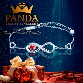 Women's Bracelet 925 Silver - Shiny Bracelets Sterling Silver Jewellery for Her Girls Adjustable Length Heart Crystals Infinity Women's Bracelet Comes with Gift Box, Sterling Silver, Crystal
