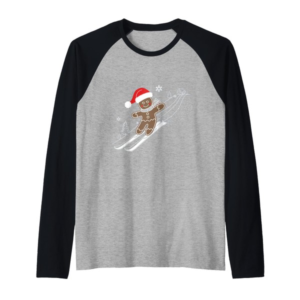 Gingerbread Man Christmas Skiing Down Gifts Winter Xmas Kid Raglan