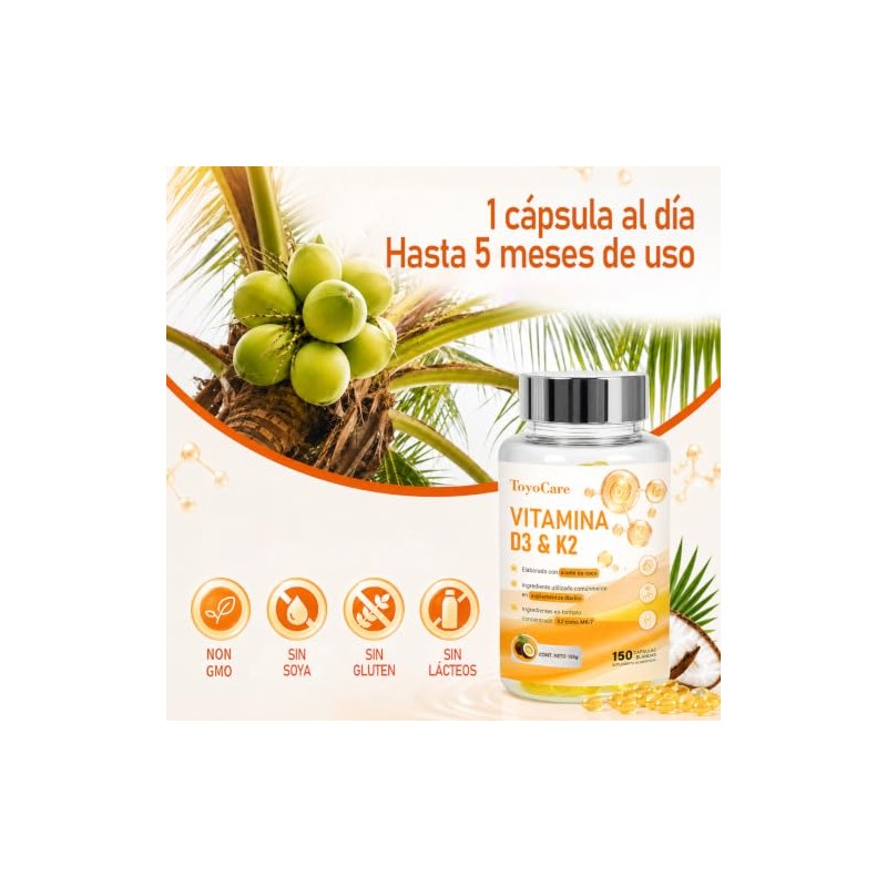 Vitamina D3 K2 400 UI + K2 MK-7, 150 Cápsulas