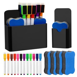 AYSYR Whiteboard Marker Teacher Supplies Set, 12 White Board Pens with 4 Magnetic Sponge, Whiteboard Pens Wipe Clean with 2 Pen Holders, Magnetic School Accessories, Easy to Store