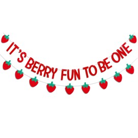 Vgaruint IT'S BERRY FUN TO BE ONE Banner - Berry First Birthday Party Decoration,Sweet One Girls Birthday Party Supplies,My Berry First Birthday Garland