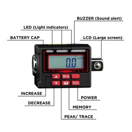 KAIFNT K553 Digital Torque Adapter, 1/2-Inch 12 to 250 ft·lbs, Buzzer/LED Flash Notification, Dual Direction