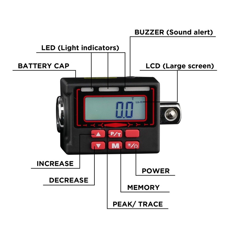 KAIFNT K553 Digital Torque Adapter, 1/2-Inch 12 to 250 ft·lbs,