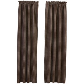 Park Designs Family Panels 72" x 63" Pair of 2, Long Brown Check Window Curtains, Patterned Widow Dressings for Country Style