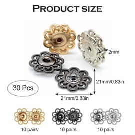 30 Pairs Metal Snaps Press Studs No Sewing Vintage Metal Snap Fasteners 21mm Snap Buttons for Sewing Bags Clothes Sewing Accessories