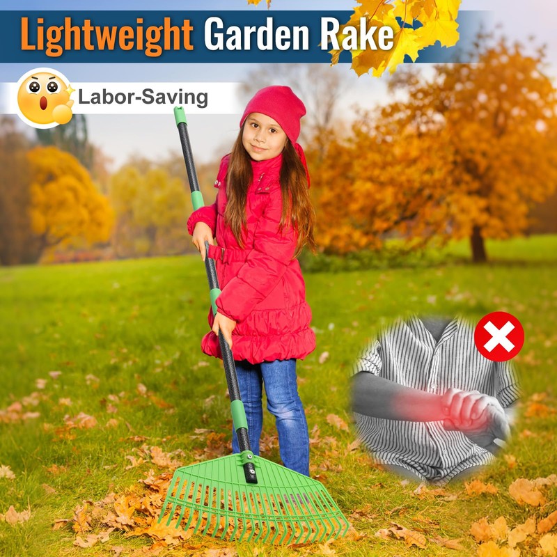 Plastic Leaf Rake with Adjustable 73'' Handle-Lightweight&Anti-Break Nylon Head,16.5'' Wide
