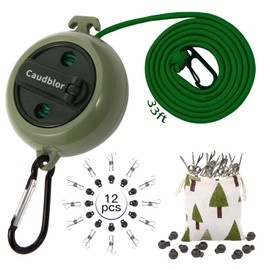 Portable Travel Clothesline Cord, Caudblor Adjustable 33ft Camping Clothes line, Laundry Drying Rope for Hotel Trip, Cruise, Outdoor/Indoor, with 12Pcs Stoppers, Windproof Clothespins