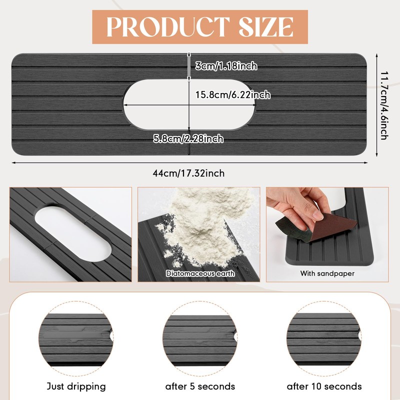 Teenyyou an Oval Hole Gray Faucet Mat for Kitchen Sink