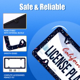 Star Moon Galaxy License Plate Frame Starry License Plate Frames Stainless Steel Accessories Cars Decor with 4 Holes and Screws Fits Standard US CA Vehicles Size 12.2 x 6 Inches
