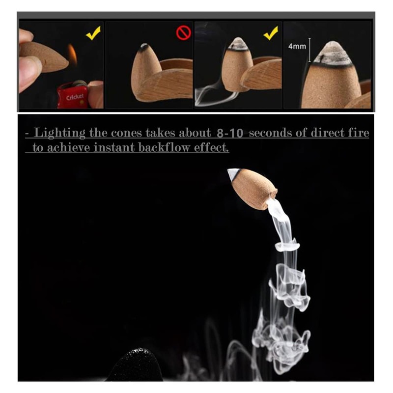 80 Pcs Backflow Incense Cones 8 Mixed Natural Scents Sandalwood