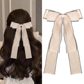 Beige Hair Bows for Girls Women Velvet Ribbon Hair Bow Clips Big Tulle Bow for Girls Hair French Barrettes for Thin Thick Hair Pin Bow Hair Accessories for Wedding Cosplay Party Decorations