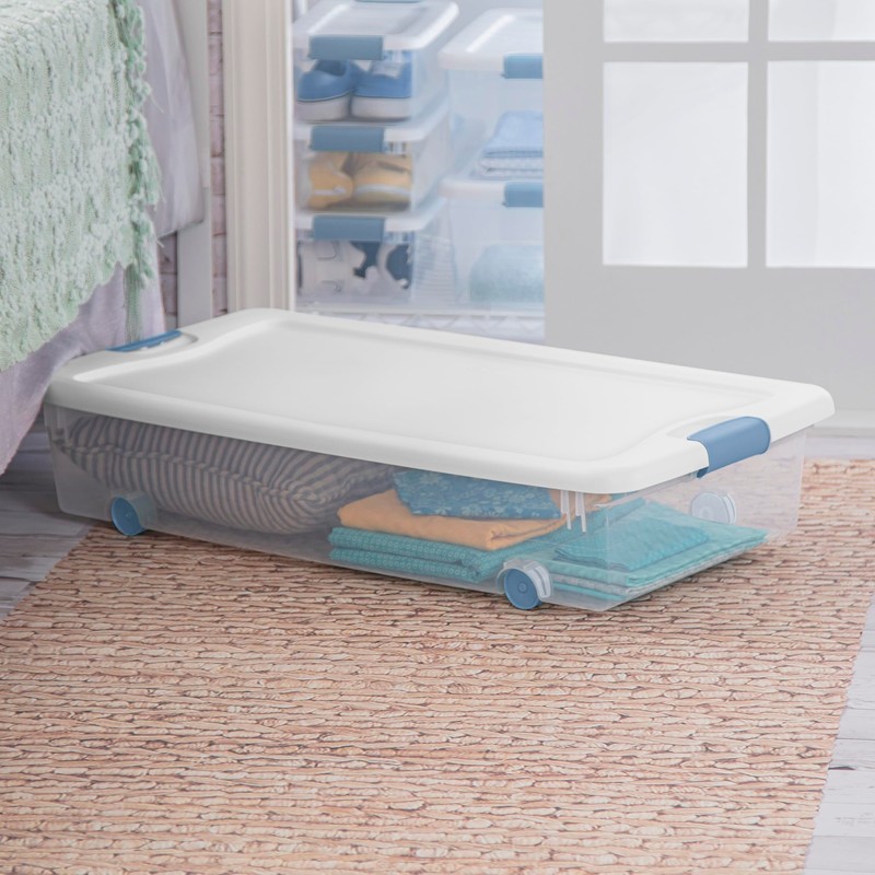Sterilite Sterilite 4-Pack Latching Box, Under Bed Storage Bins with