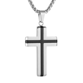HZMAN Cross Necklace for Men Women High Polished Stainless Steel Cross Pendant Christian Faith Jewelry Gift (Silver Black)