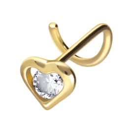 PIERCINGLINE 750 Gold Nose Piercing Spiral | 18 Carat | Heart with Crystal | Piercing Nose Stud | Choice of Colours, Yellow Gold, Cubic Zirconia