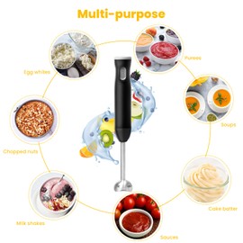 TUMIDY Cordless Immersion Blender with Egg Whisk and Chopper, Rechargeable Turbo Mode Hand Mixer, 2-in-1 Heavy Duty Portable Handheld Blender for Milkshakes, Smoothies, Soup, Baby Food (Blue)