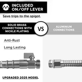 Morvat 3ft Stainless Steel Garden Hose Metal with Brass ON/OFF Valve, Heavy Duty for Nozzle, Water, Yard & Outdoor, Lightweight No-Kink, Crush & Puncture Resistant, Roll of Teflon Tape & 3 Washers